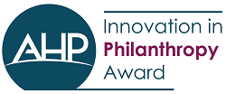 Blue and berry pink innovation award logo