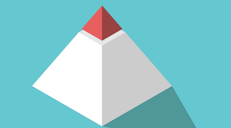 white and red pyramid on a teal blue background