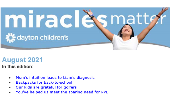 Newsletter Photo of Dayton Children's Newsletter, Aug. 2021
